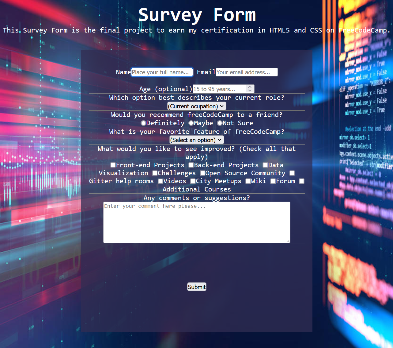 Survey Form preview